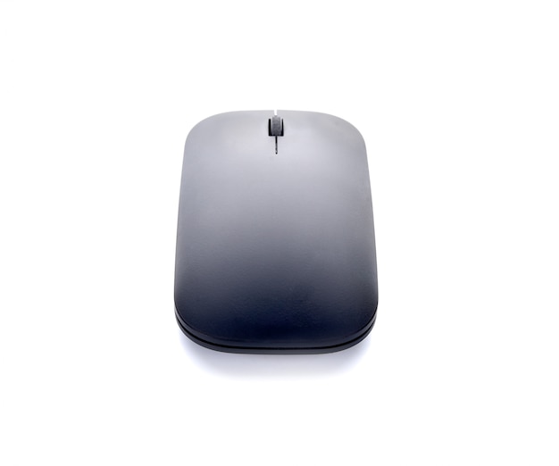 Mysz komputerowa, bezprzewodowa, czarna, błyszcząca Nowoczesne elektroniczne złącze Bluetooth na białym tle