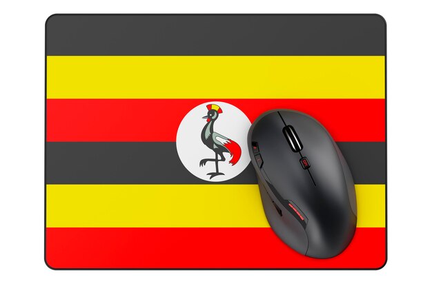 Mysz komputerowa i podkładka pod mysz z flagą Ugandy renderowania 3D izolowane na białym tle