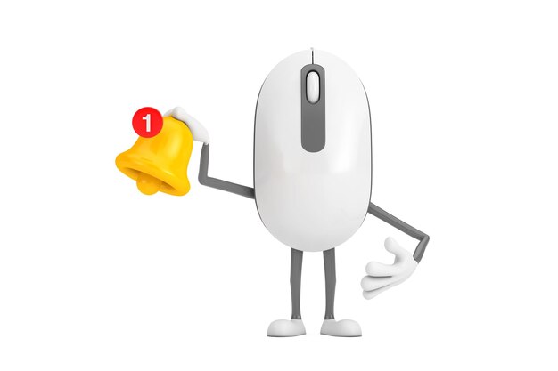 Zdjęcie mysz komputerowa postać z kreskówki osoba maskotka witn kreskówka powiadomienie w mediach społecznościowych bell i nowa ikona wiadomości renderowanie 3d