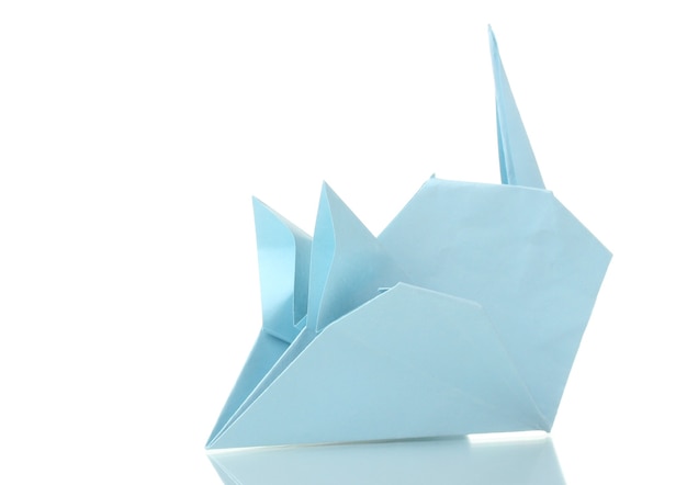 Mysz Origami Z Niebieskiego Papieru Na Białym Tle