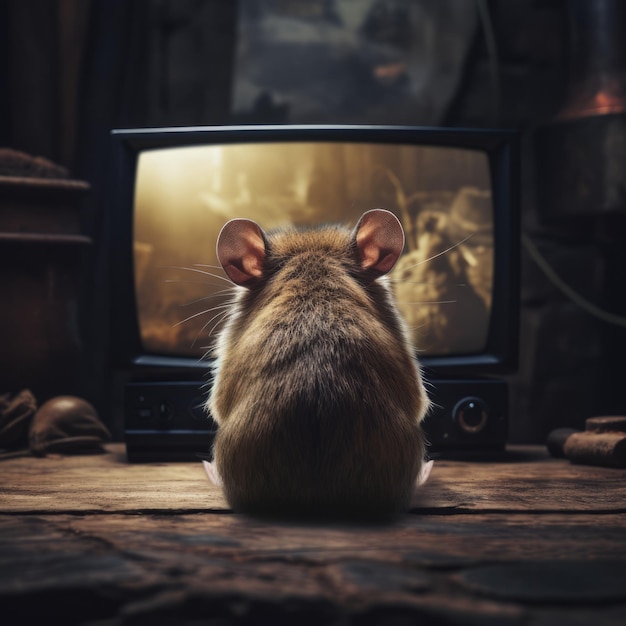 Zdjęcie mysz siedząca przed telewizorem