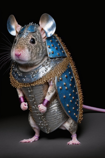 Zdjęcie mysz ubrana w zbroję pozuje do obrazka generatywnego ai