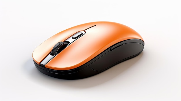 mysz z czarno-pomarańczową podkładką z napisem „bezprzewodowa”.