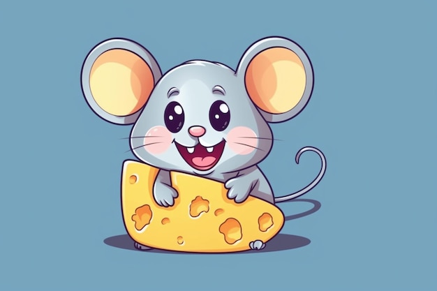 mysz z kreskówki je kawałek sera na niebieskim tle Mysz i kawałek sera z miejscem dla tekstu