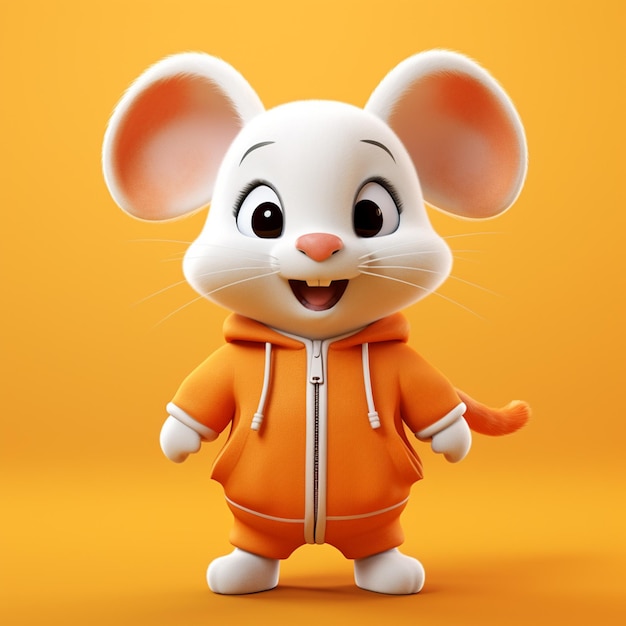 Mysz z kreskówki w pomarańczowej kurtce z otwartymi ustami i rękami generatywnymi