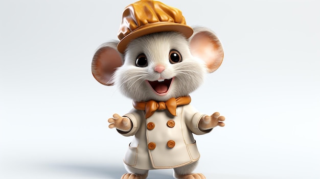 Mysz z kreskówki z kapeluszem szefa kuchni na białym tle