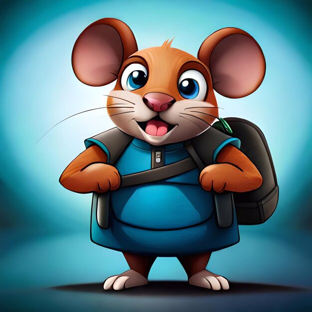 Zdjęcie mysz z kreskówki z plecakiem, na którym jest napisane mysz.