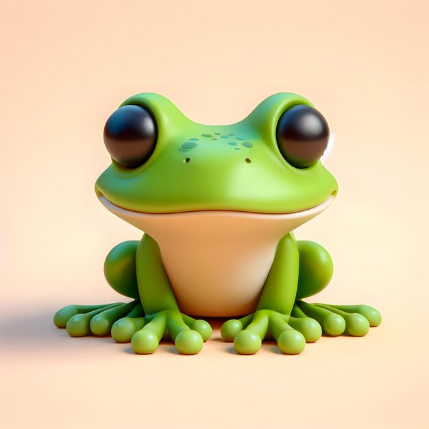 Na białej powierzchni siedzi zielona żaba z dużymi oczami.