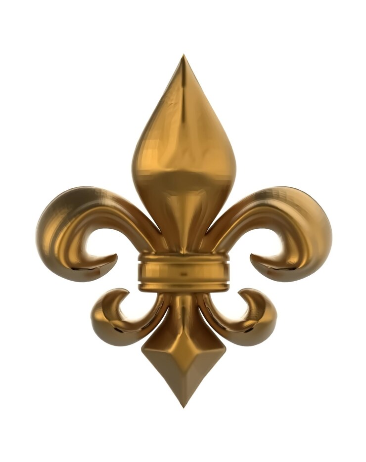 Na białym tle błyszcząca złota fleur de lis