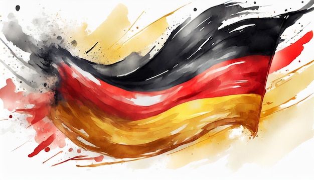 Zdjęcie na białym tle izolowana malowidło akwarelowe z niemiecką flagą dmuchaną w wietrze