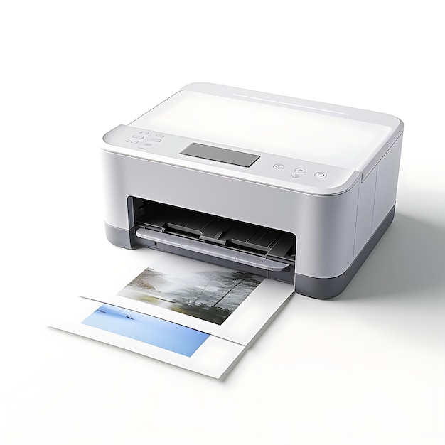 Na białym tle papier fotograficzny do kompaktowej przenośnej drukarki i projekt zdalnej podróży służbowej Nomad Visa 0