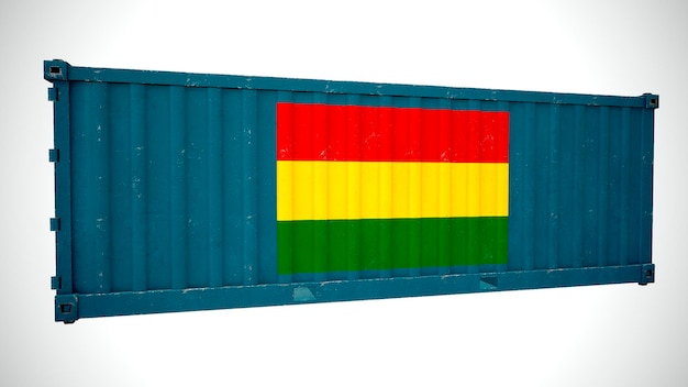 Na białym tle renderowania 3d wysyłka kontener ładunku morskiego teksturowanej z flagą narodową Boliwii