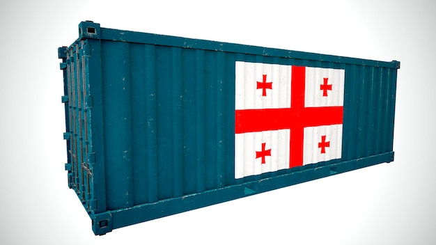 Na białym tle renderowania 3d wysyłka kontener ładunku morskiego teksturowanej z flagą narodową Gruzji