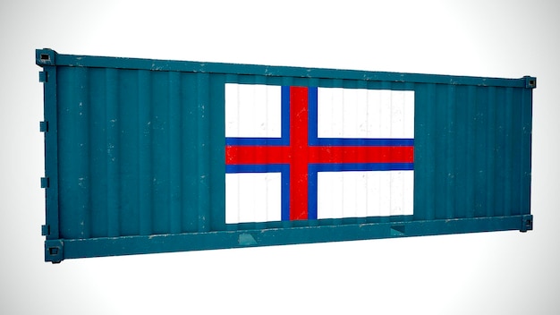 Na białym tle renderowania 3d wysyłka kontener morski z teksturą z flagą narodową Wysp Owczych