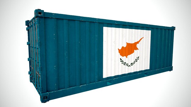 Na białym tle renderowania 3d wysyłka kontenera morskiego z teksturą z flagą narodową Cypru