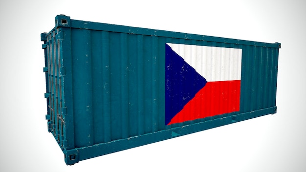 Na białym tle renderowania 3d wysyłka kontenera morskiego z teksturą z flagą narodową Czechy
