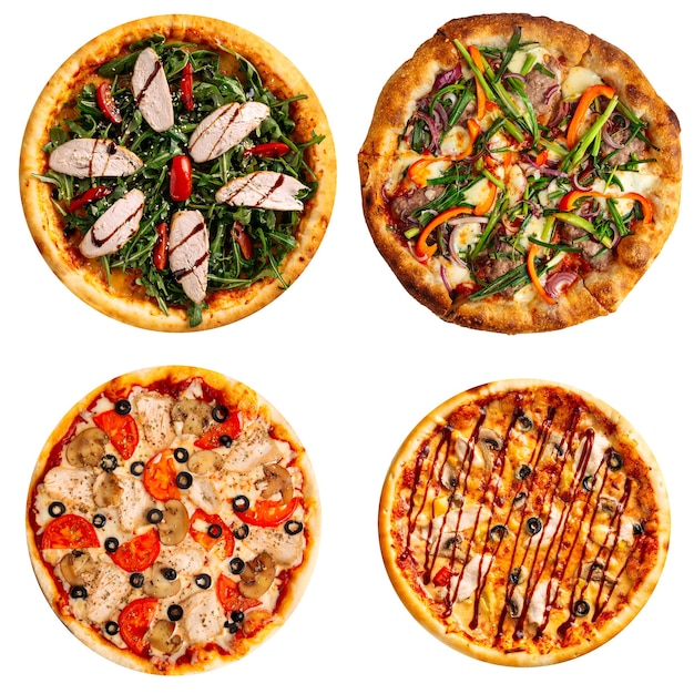 Na białym tle zestaw pysznej neapolitańskiej pizzy?