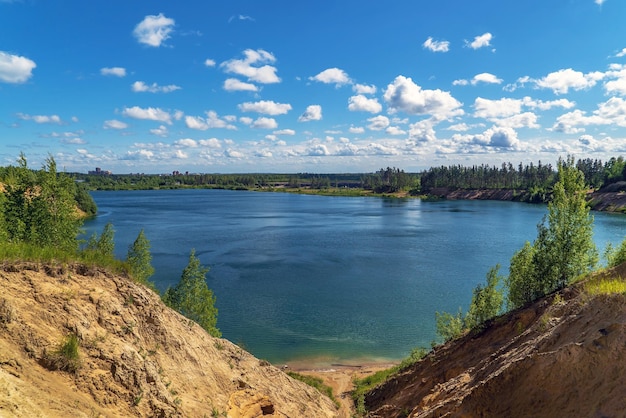 Na brzegu kamieniołomu Pugarevsky Letni krajobraz Region Leningradu Vsevolozhsk