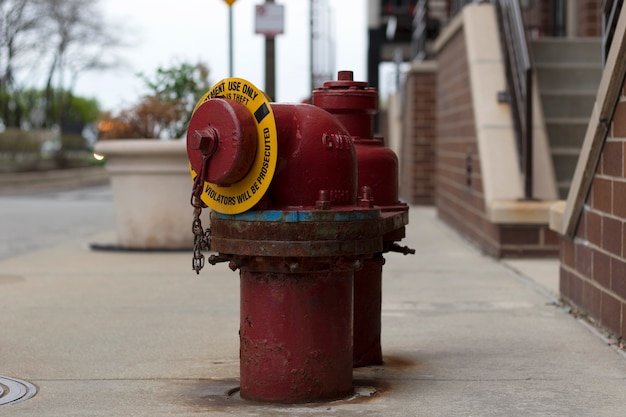 Na chodniku czerwony hydrant przeciwpożarowy