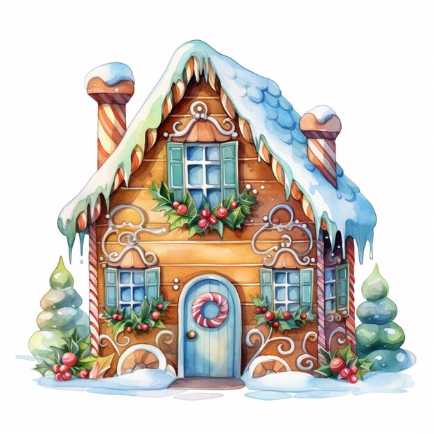 Na dachu jest mały dom z świąteczną dekoracją.