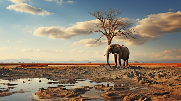 na drzewie samotny słoń