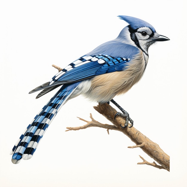 Na gałęzi siedzi niebieski ptak z generatywnym ai białym tłem