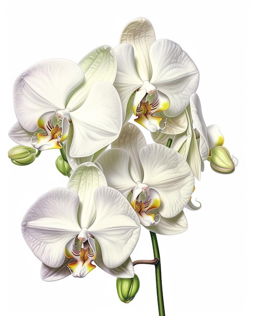 Na generatywnej łodydze znajduje się biały kwiat z żółtymi środkami