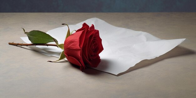 Zdjęcie na kawałku papieru jest jedna czerwona róża.