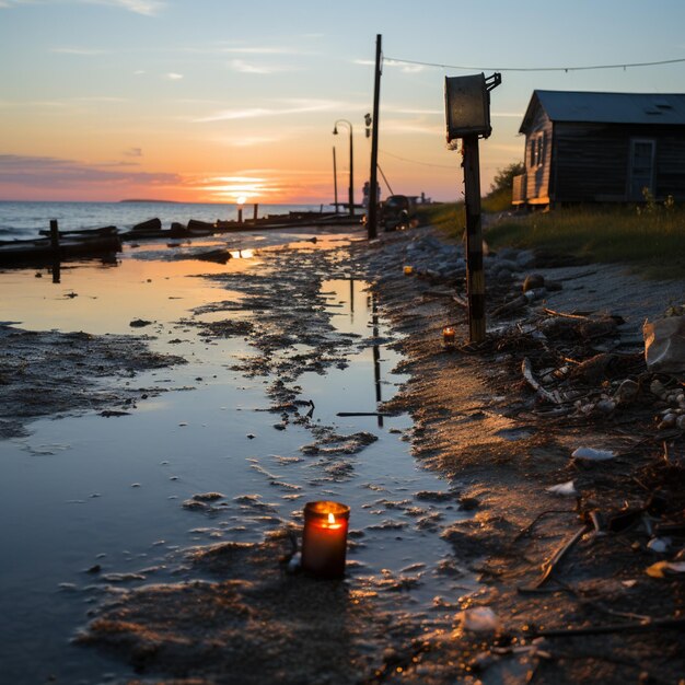 na plaży stoi świeca generująca ai