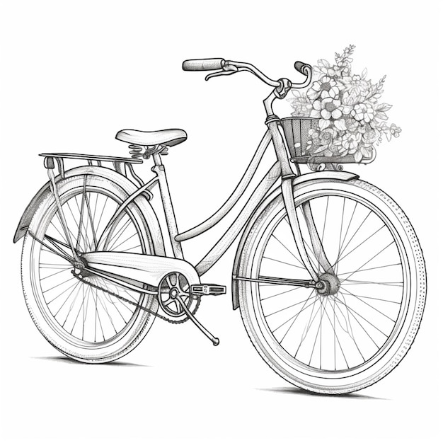 Na przedniej ai generatywnej rysunek roweru z koszem kwiatów
