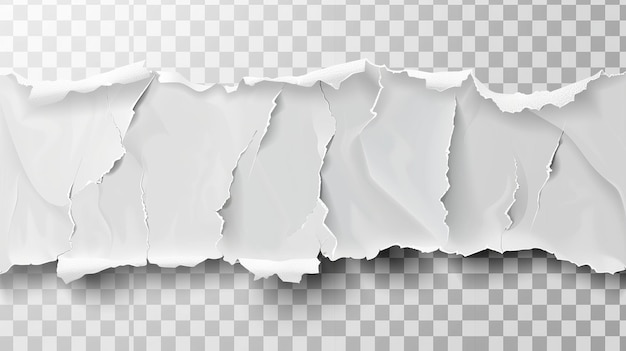 Zdjęcie na przezroczystym tle realistyczne nierówne krawędzie rozdartego papieru nowoczesna ilustracja rozdartej białej strony uszkodzonej tekstury arkusza albumu użytego materiału odpadowego z notebooka do recyklingu roztrzaskanego tekstu