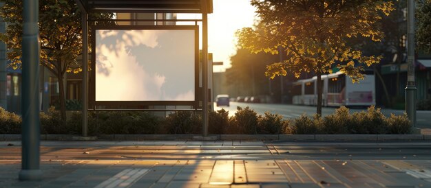 Zdjęcie na przystanku autobusowym jest pusta skrzynka świetlna z pionowym makietą pod światłem słonecznym