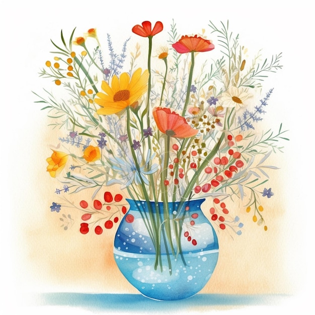 Zdjęcie na stole jest niebieski wazon z kwiatami.