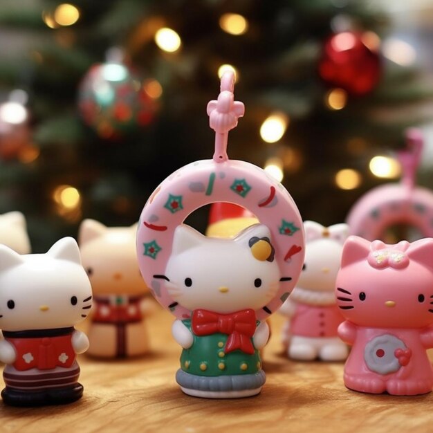 Zdjęcie na stole jest wiele figurek hello kitty.