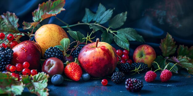 Zdjęcie na stole leżą różnorodne owoce i jagody