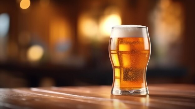 na stole w barze generatywnym AI stoi szklanka piwa