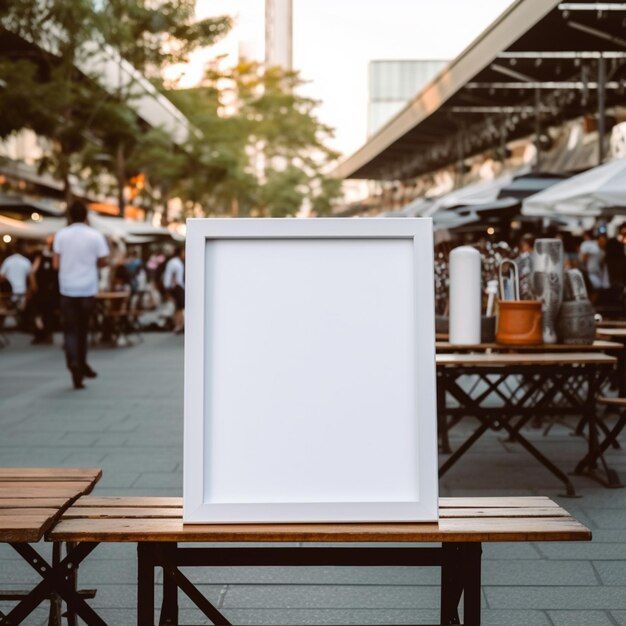 Zdjęcie na stole w generatywnej ai placu miejskiego znajduje się ramka na zdjęcia