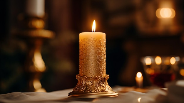 Zdjęcie na stole ze świecznikiem zapala się świecę