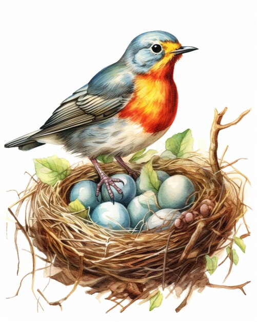 Na szczycie gniazda siedzi ptak z jajami generatywnymi