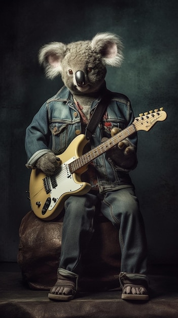 Na tej ilustracji pokazano koalę grającą na gitarze.