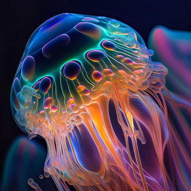Na tej ilustracji pokazano kolorową meduzę.