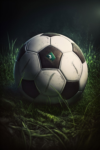 Na trawie leży piłka nożna z napisem „piłka nożna”.