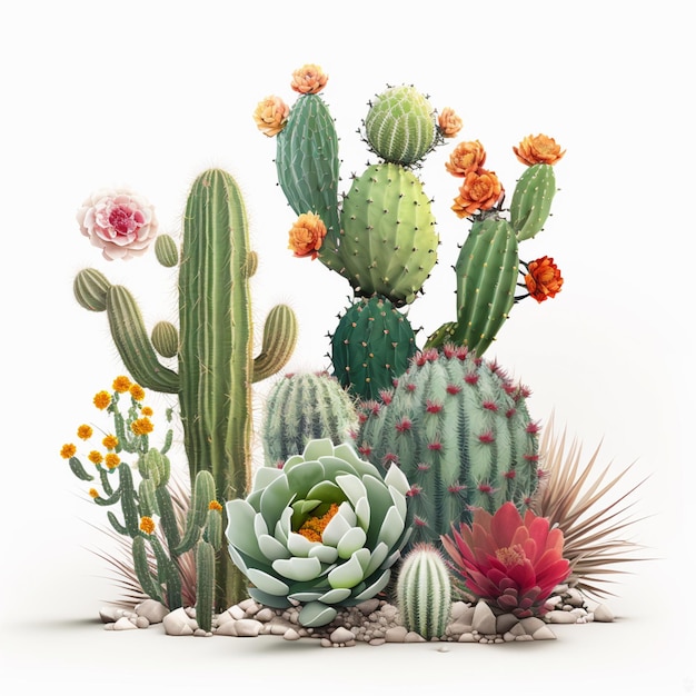 Na tym zdjęciu jest wiele różnych rodzajów kaktusów.