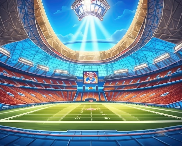 Na wielkiej arenie odbywa się mecz Super Bowl w futbolu amerykańskim. Ilustracja Generacyjna sztuczna inteligencja