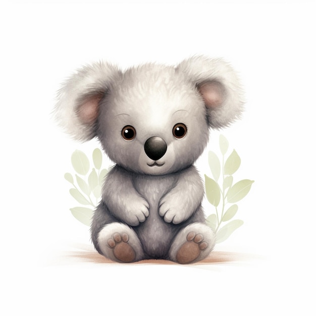 na ziemi siedzi mały miś koala, generujący sztuczną inteligencję