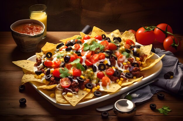 Nachos z czarną fasolą, papryką, pomidorami i solą Generative AI