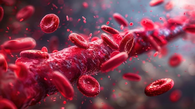 Naczynia krwionośne z czerwonym przepływem krwi