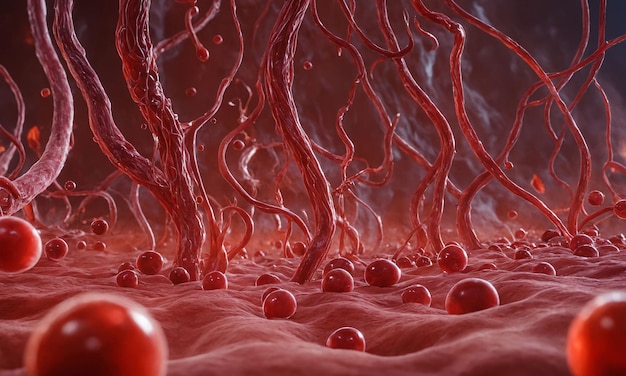 Naczynie krwionośne z komórkami krwi płynącymi w jednym kierunku