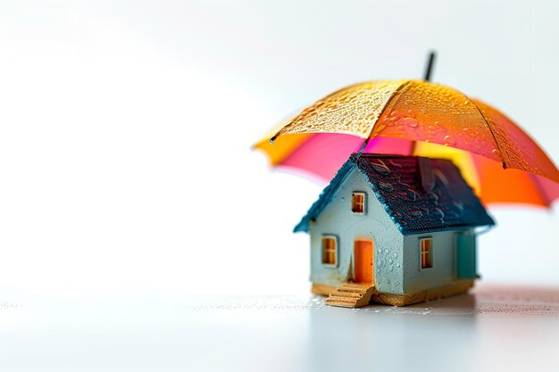Zdjęcie nad białym otoczeniem różnorodny parasol unika modelu domu założenie ubezpieczenia nieruchomości generatywna sztuczna inteligencja