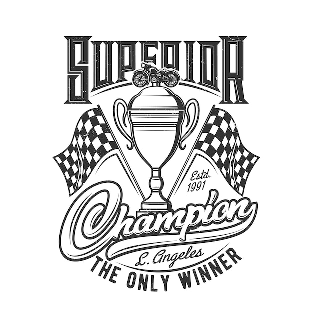 Nadruk na koszulce z trofeum motocyklowym w stylu retro